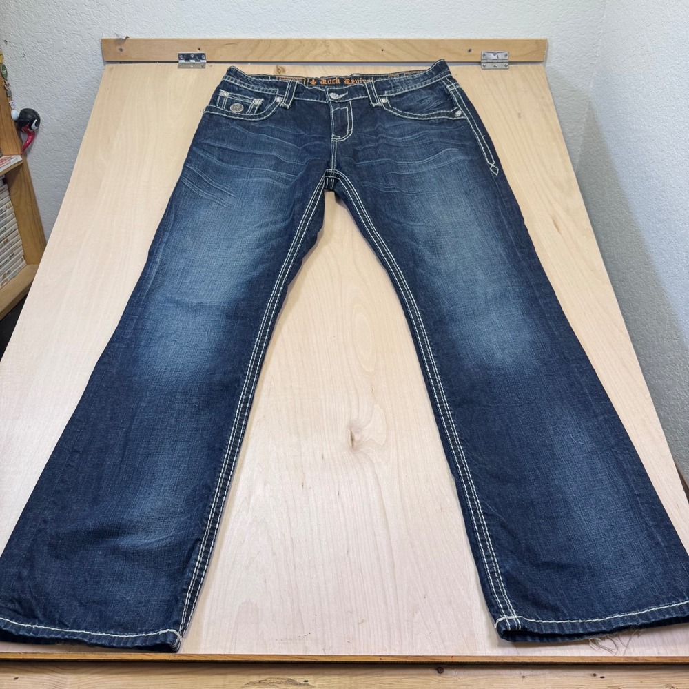 Rock Revival Mens Caesar Relaxed Straight Dark Wash Jeans Size 38 - Picture 3 of 12